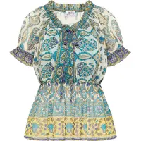 Usha Blouse turquoise / goudgeel / jade groen