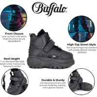 Buffalo Dames Zwarte Leren Dikke Platform Hoge Enkellaarzen - 1348-14 2.0