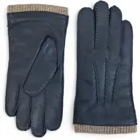 Infinity Leather Heren marineblauwe Italiaanse leren warme wollen voering winterrijhandschoenen voor casual rijden