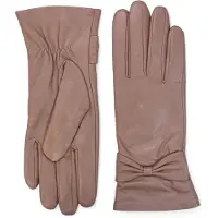Infinity Leather Dames winterhandschoenen met strikmotief in nude beige Italiaans leer en zachte wollen voering