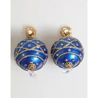 Dolce&Gabbana Gouden Messing Blauwe Kerstbal Kristallen Dangle Clip-On Oorringen