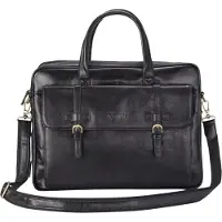 Infinity Leather Echte leren laptoptas in zwart, met schoudertas van Satchel Messenger - Belmont