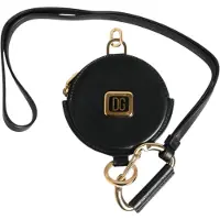 Dolce&Gabbana Zwarte Ronde Leren DG Logo Munt Portemonnee Lanyard Wallet