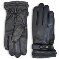Infinity Leather Herenhandschoenen van zwart Italiaans leer met warme wollen voering voor winterfietsen en casual rijden