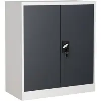 VCM Metall Büroschrank H. 90 x B. 80 x T. 40 cm / Aktenschrank Büromöbel für Ordner / Stahlschrank abschließbar / Flügeltürschrank Malivo 2 fach mit Drehtüren