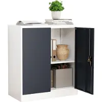 VCM Metall Büroschrank H. 90 x B. 80 x T. 40 cm / Aktenschrank Büromöbel für Ordner / Stahlschrank abschließbar / Flügeltürschrank Malivo 2 fach mit Drehtüren