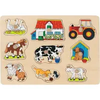 Goki Steekpuzzel - Boerderij - 9 delen - 30x21x2,4cm - Hout - 1+