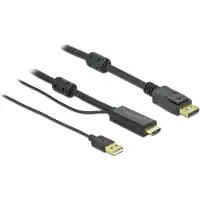 DeLOCK Premium HDMI naar DisplayPort actieve kabel - HDMI 1.4 / DP 1.2 (4K 30Hz) - voeding via USB-A / zwart - 3 meter