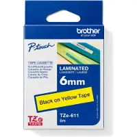 Brother TZe-611 tape zwart op geel 6mm x 8m (origineel)