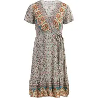 Usha Zomerjurk camel / blauw / wolwit