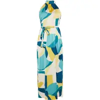 Faina Jurk blauw / cyaan blauw / oker / wit