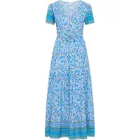 Usha Jurk lichtblauw / donkerblauw / groen / oranje