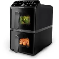 Philips Dual-Stacked Dubbele Airfryer 4000 Series – NA460/00 - PFAS Vrij - 2 Lades (Sync) – 10 L – Tot 6 Personen – Bespaart 45% Ruimte