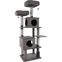 Flamingo Krabpaal – Aurora Grijs – 80x70x171 cm – luxe krabpaal met schuilplaats, manden & speeltjes – kattenmeubel met krabtouw & massageborstel – voor alle kattenrassen