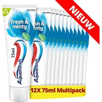 Aquafresh Fresh & Minty 3-in-1 - Tandpasta - Sterke Tanden & Gezond Tandvlees - Frisse Adem - Bevat Fluoride - Frisse Muntsmaak - Voordeelverpakking 12 x 75ml