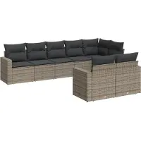 vidaXL 8-delige Loungeset met kussens poly rattan grijs