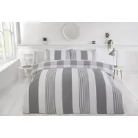 Purest Home dekbedovertrek Chambray Stripe grijs - polykatoen - Lits-jumeaux (230x220 + 2st. 50x75 cm)