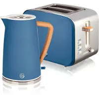Swan STP2090BLUNEU Set: Koffiezetapparaat voor ontbijt, draadloos, 1,7 liter. Broodrooster met brede gleuven, 2 stuks, Nordic Blauw, blauw