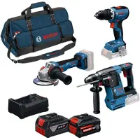 Bosch Professional 3-Toolkit 18V - Gereedschap combiset - GSR 18V-65 - GBH 18V-26 - GWS 18V-11 - GBA 18V 5.0 Ah - EXBA 18V 5.5 Ah - GAL 12V/18V-80 lader