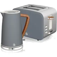 Swan STP2090GRYNEU Set: Koffiezetapparaat voor één persoon, draadloos, 1,7 liter. Broodrooster met brede gleuven, 2 stuks, Nordic groen, grijs