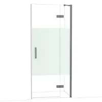 Maxaro Diamond Douchedeur | 90 cm Zwart metaal Helder met matte strook Draaideur