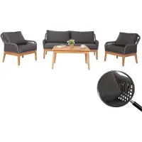 Mendler Tuinset -H56b, loungeset tuin loungebank fauteuil tafel, rope wicker Touwhout acacia ~ donkergrijs