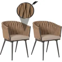 Mendler Set van 2 aluminium tuinstoelen -N38, buitenstoel armleuning, Olefin rope weave Touw ~ beige kussen lichtbruin