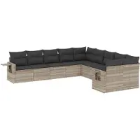 vidaXL 10-delige Loungeset met kussens poly rattan lichtgrijs