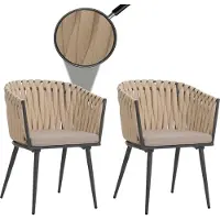 Mendler Set van 2 aluminium tuinstoelen -N38, buitenstoel armleuning, Olefin rope weave Touw ~ crème kussen lichtbruin