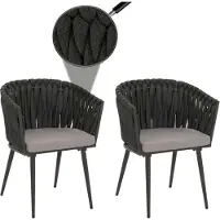 Mendler Set van 2 aluminium tuinstoelen -N38, buitenstoel armleuning, Olefin rope weave Touw ~ antraciet kussen lichtgrijs