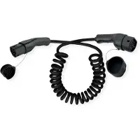 Roline E-auto oplaadkabel Type2, 1-fase, 250 VAC (1P+N+E), 32 A, 7,4 kW, spiraalkabel, 3 m
