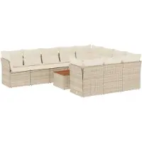 vidaXL 11-delige Tuinset met kussens poly rattan beige