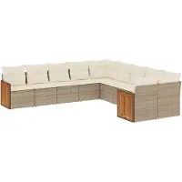 vidaXL 10-delige Loungeset met kussens poly rattan beige