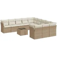 vidaXL 12-delige Loungeset met kussens poly rattan beige