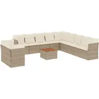 vidaXL 12-delige Loungeset met kussens poly rattan beige