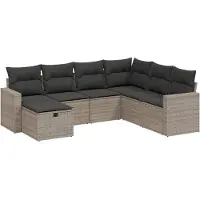 vidaXL 7-delige Loungeset met kussens poly rattan grijs