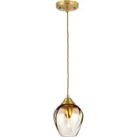Elstead Lighting LED Hanglamp Tiber | 1X E27 Max 60W | Dimbaar | Brushed Brass/ Amber Glass