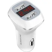 Borofone , autolader met 2x USB-A poorten en LCD-display, snelladen, wit