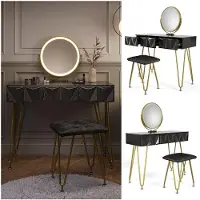 Vicco Ruby Kaptafel set met kruk – 100 cm met LED-spiegel en krukje Zwart