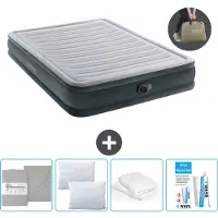 OEM Luchtbed - 2-Persoons - 152 x 203 x 33 cm - Grijs - Inclusief pomp - Hoeslaken - Kussen - Reparatieset en Kussenbeschermer