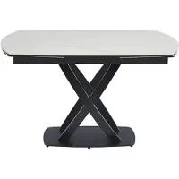 Vente-unique Uitschuifbare eettafel voor 4 tot 8 personen in keramiek, gehard glas en roestvrij staal - Witte marmereffect en zwart - LIOMELI van Maison Céphy