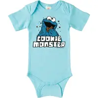 Logoshirt Rompertje/body 'Krümelmonster' blauw / lichtblauw / wit