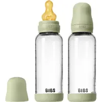BIBS - Glass Baby Bottle Round Latex 2 pack Medium Flow - Sage - 240 ml