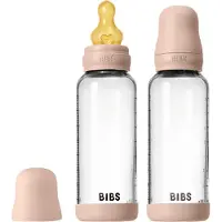 BIBS - Glass Baby Bottle Round Latex 2 Pack Medium Flow - Blush - 240 ml