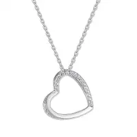 New Bling 9NB-1643 – Zilveren hart ketting – Met zirkonia – Zilverkleurig – 925 zilver – 40+5 cm - Dames