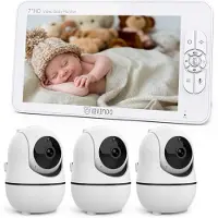 Lovinoo Babyfoon – Baby Monitor met 3 Camera's - Op Afstand Bestuurbaar - Temperatuursensor - Uitbreidbaar Tot 4 Camera's - Terugspreekfunctie - Video & Audio - 7.0 Inch Scherm