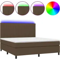 vidaXL Boxspring met matras en LED stof donkerbruin 160x200 cm