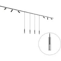 QAZQA Modern railsysteem zwart met 6 spots en 4 hanglampen 1-fase - Slimline Uzzy Loyce