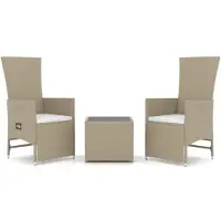 vidaXL 3-delige Loungeset poly rattan en staal beige