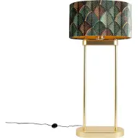QAZQA Messing vloerlamp met bladdesign ovale kap en gouden binnenkant 35cm - Thijmen